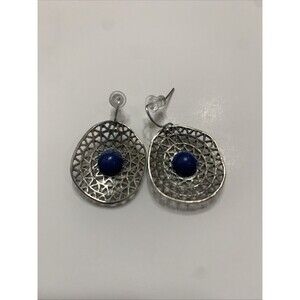 Vintage Silver Toned Metal with Blue Stone Dangle Earings